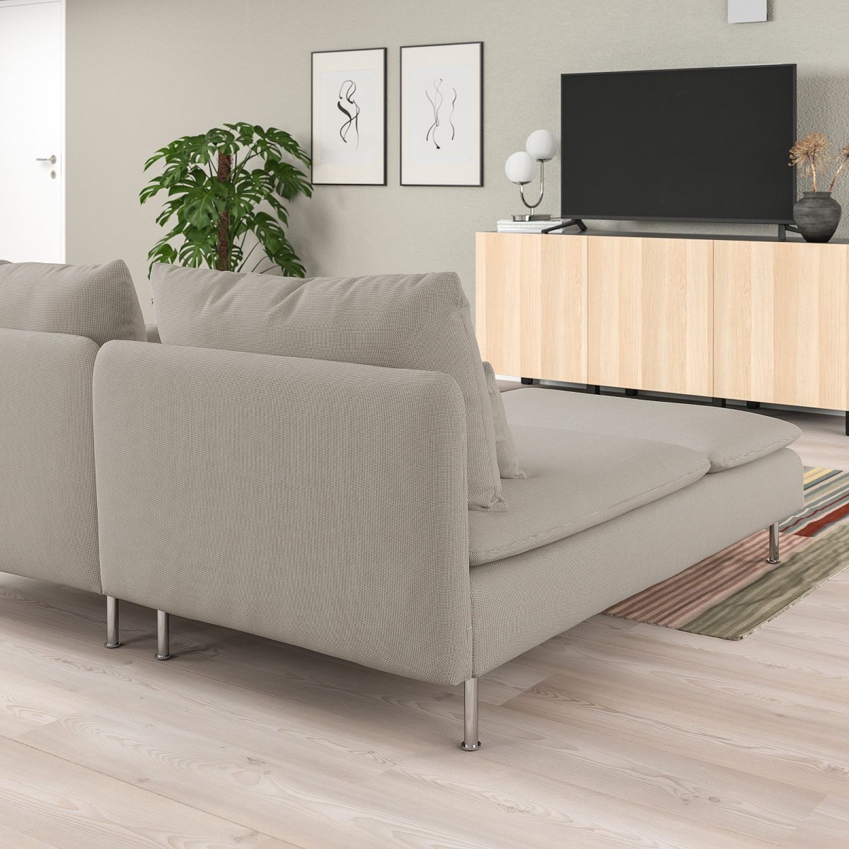 3'lü Kanepe ve Uzanma Koltuğu, Açık Bej, Tek Kolçaklı – 3. görsel