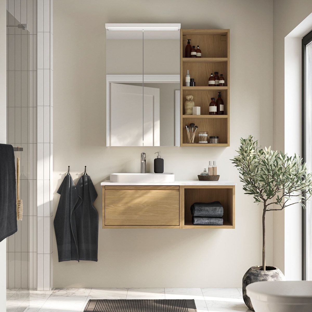 Açık Banyo Alt Dolabı, Meşe Görünümlü, 40x48x33 cm – 2. görsel