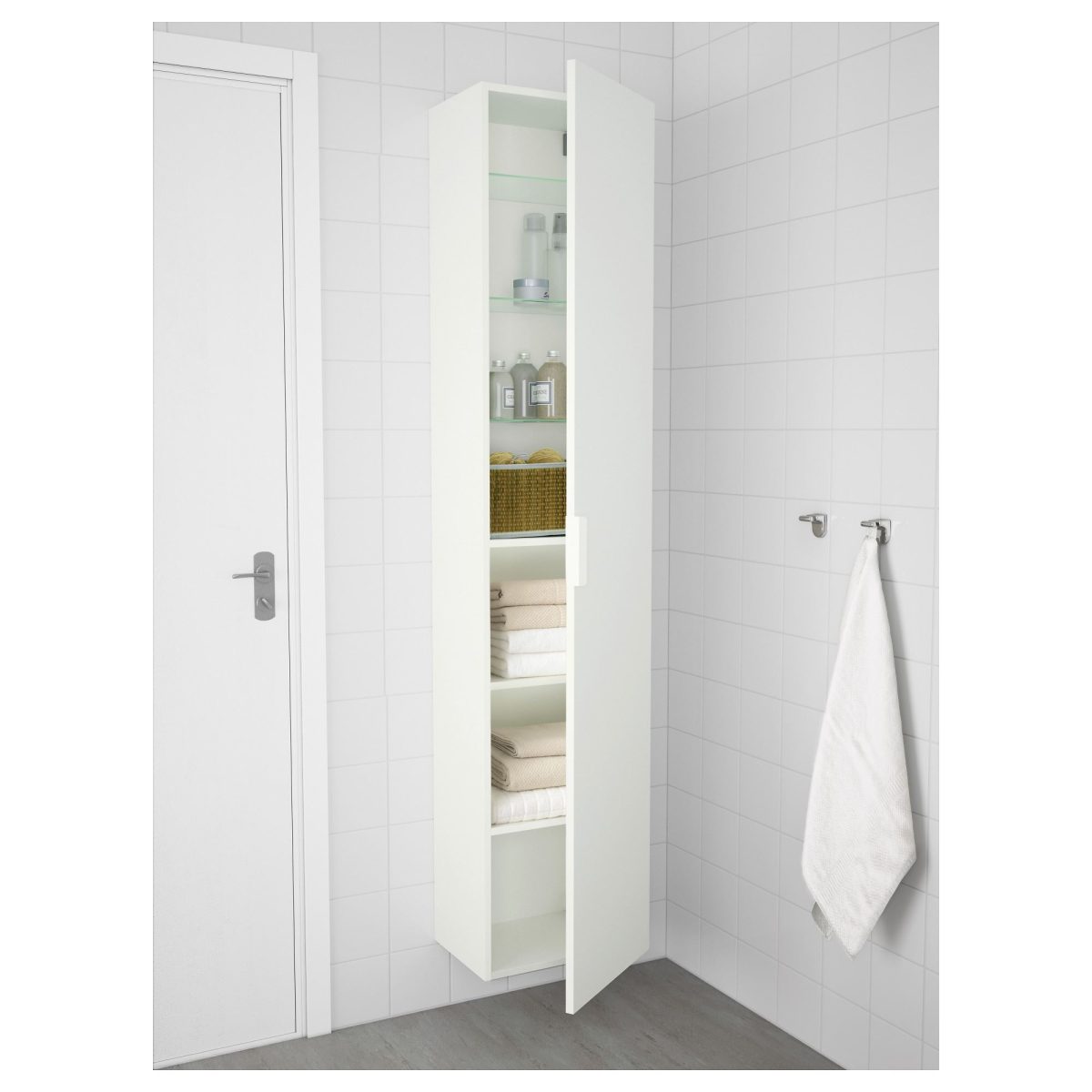 Banyo Boy Dolabı, Beyaz, 40x32x192 cm – 2. görsel