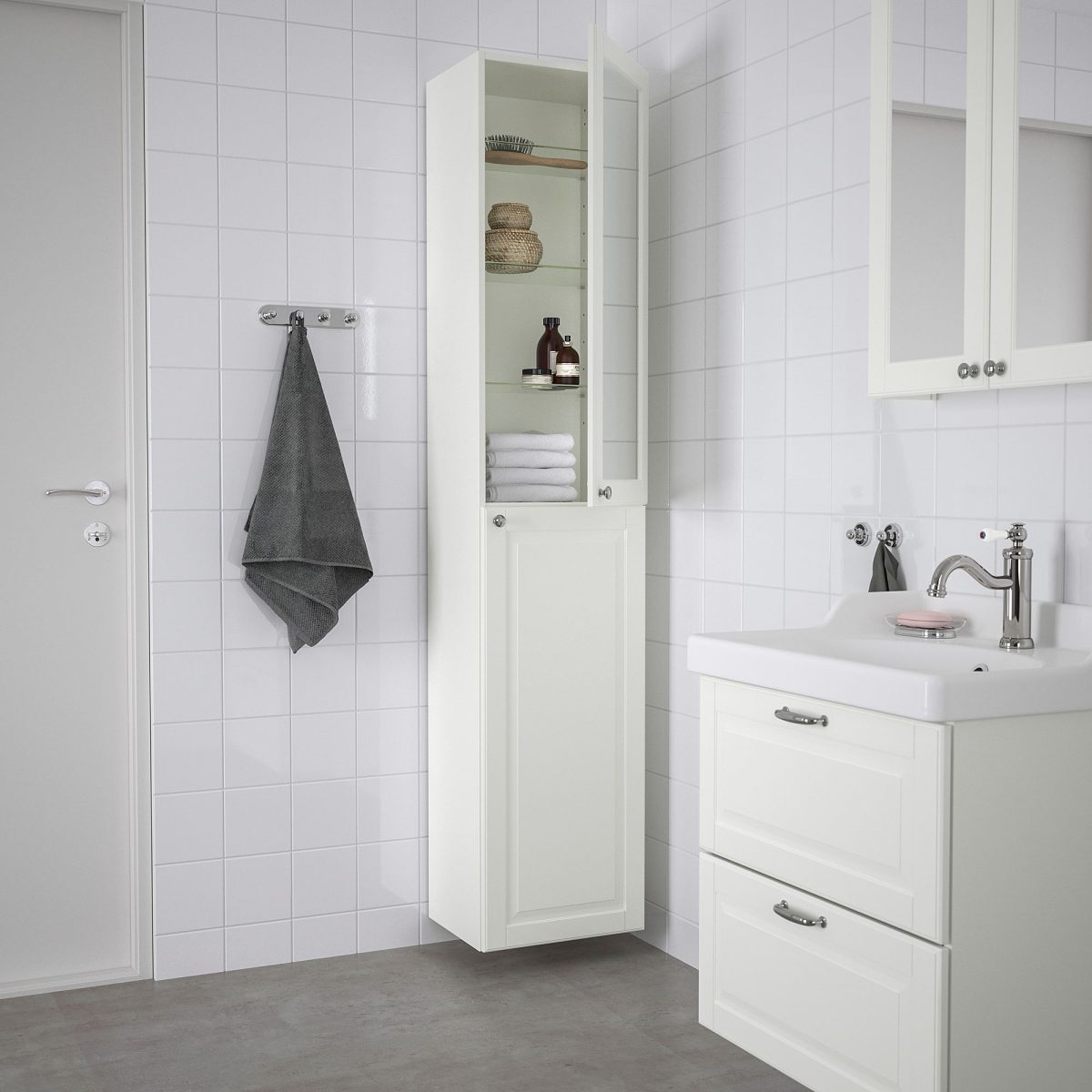 Banyo Boy Dolabı, Beyaz, 40x32x192 cm – 2. görsel