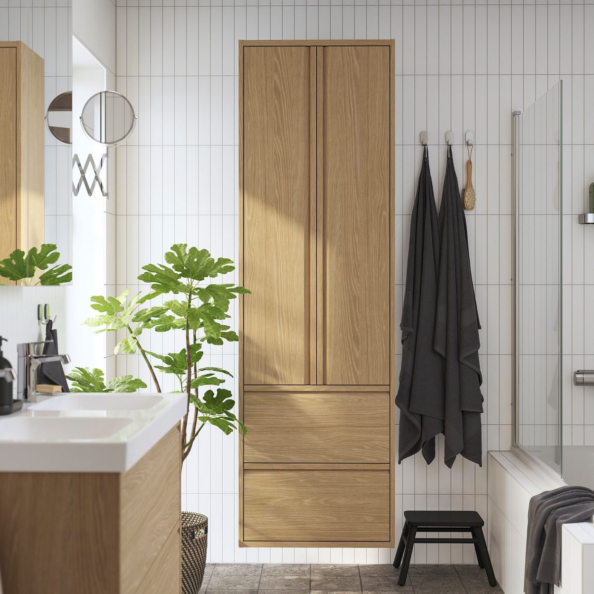 Banyo Boy Dolabı, Meşe Görünümlü, 60x35x195 cm – 2. görsel