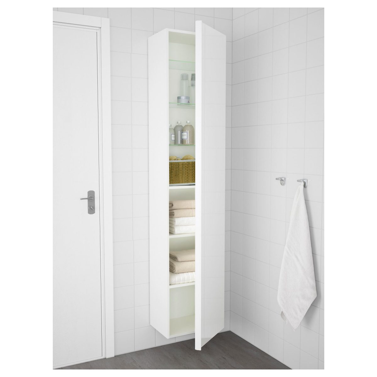 Banyo Boy Dolabı, Parlak Cila Beyaz, 40x32x192 cm – 2. görsel