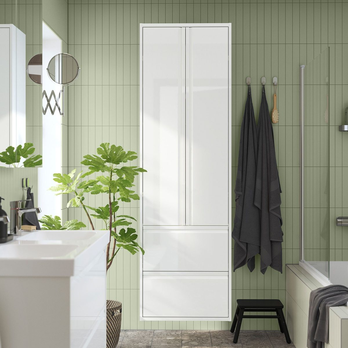 Banyo Boy Dolabı, Parlak Cila Beyaz, 60x35x195 cm – 2. görsel