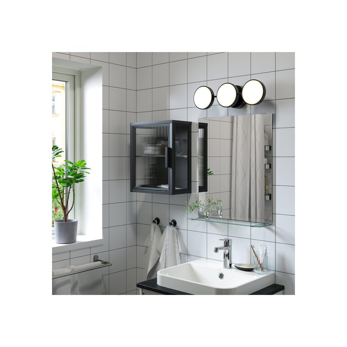 Banyo Duvar Dolabı, Antrasit-Sazlı Cam, 36x18x44 cm – 2. görsel