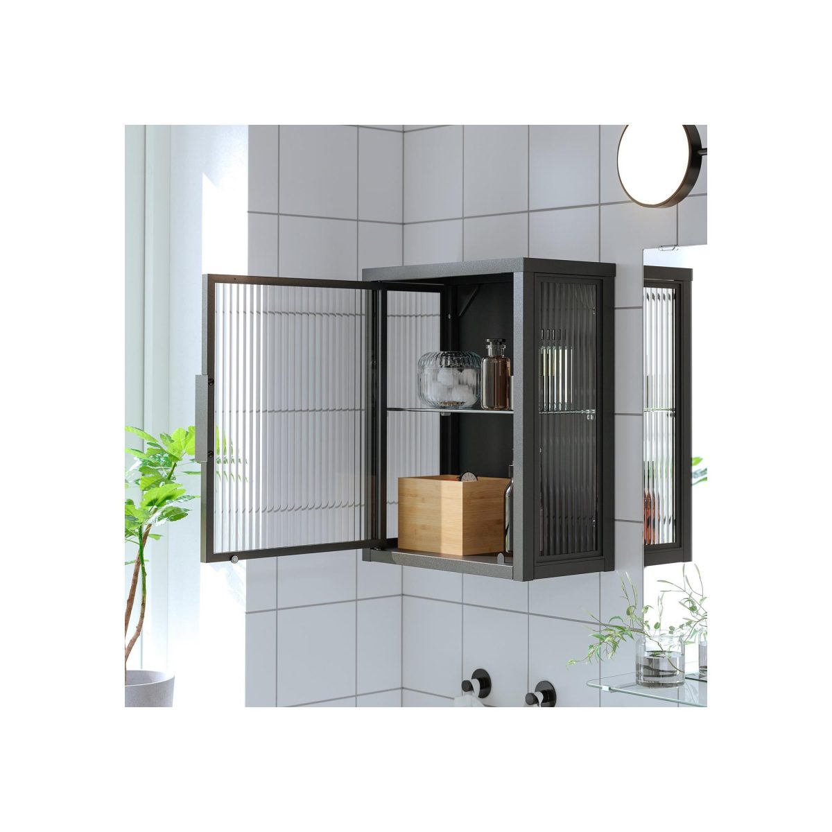 Banyo Duvar Dolabı, Antrasit-Sazlı Cam, 36x18x44 cm – 3. görsel