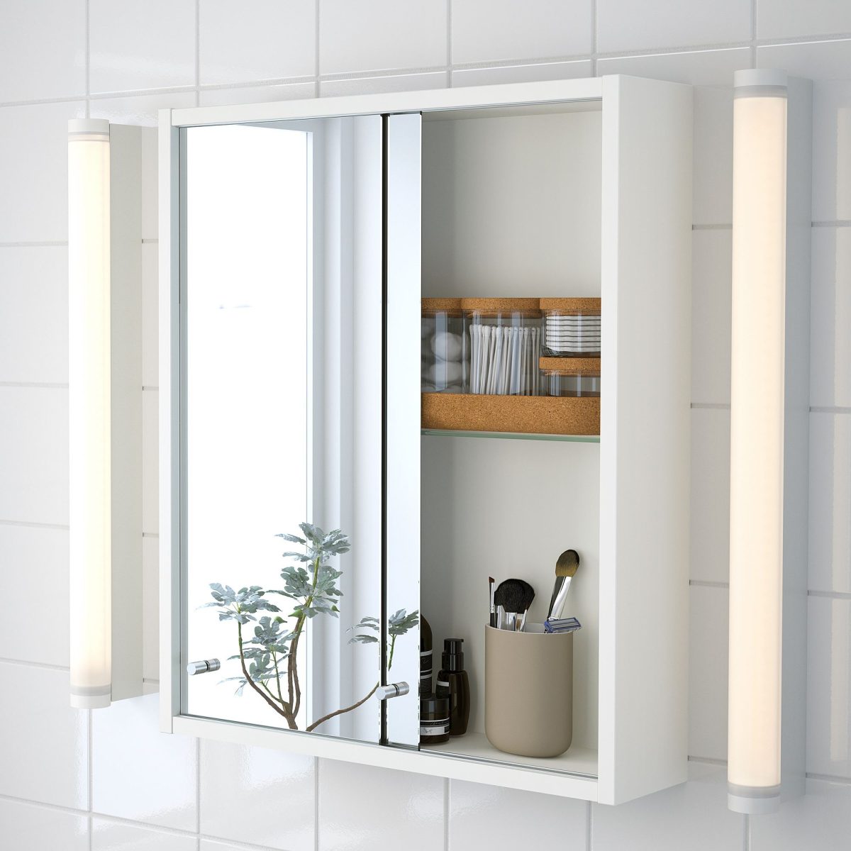 Banyo Duvar Dolabı, Beyaz, 50x13x60 cm, 2 Ayna Kapaklı – 3. görsel