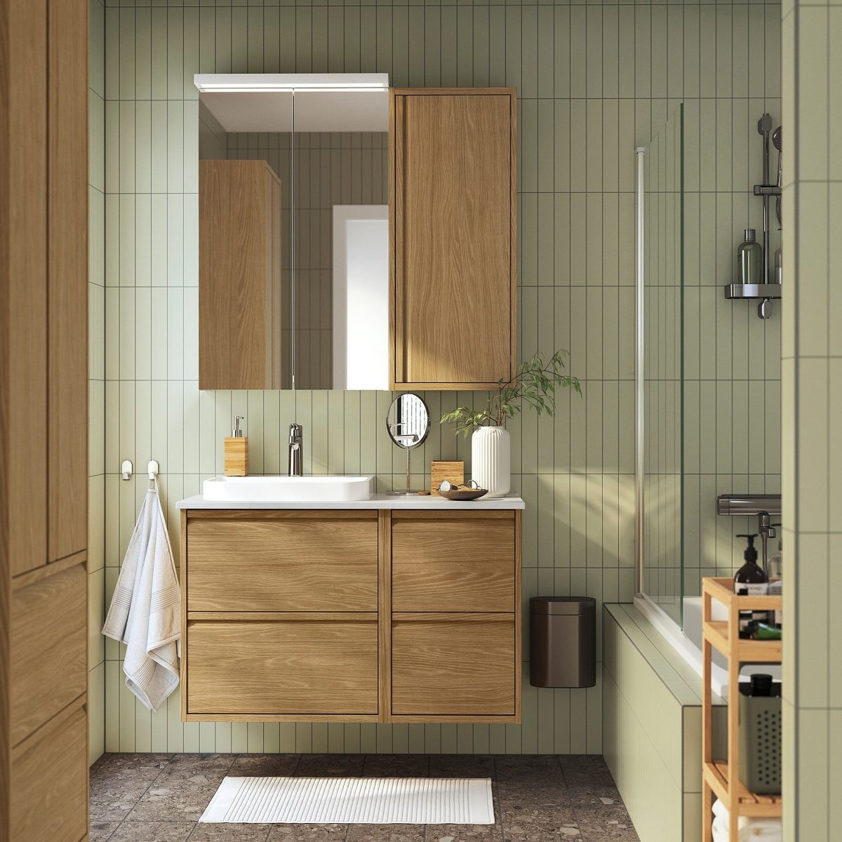 Banyo Duvar Dolabı, Meşe Görünümlü, 40x15x95 cm – 2. görsel
