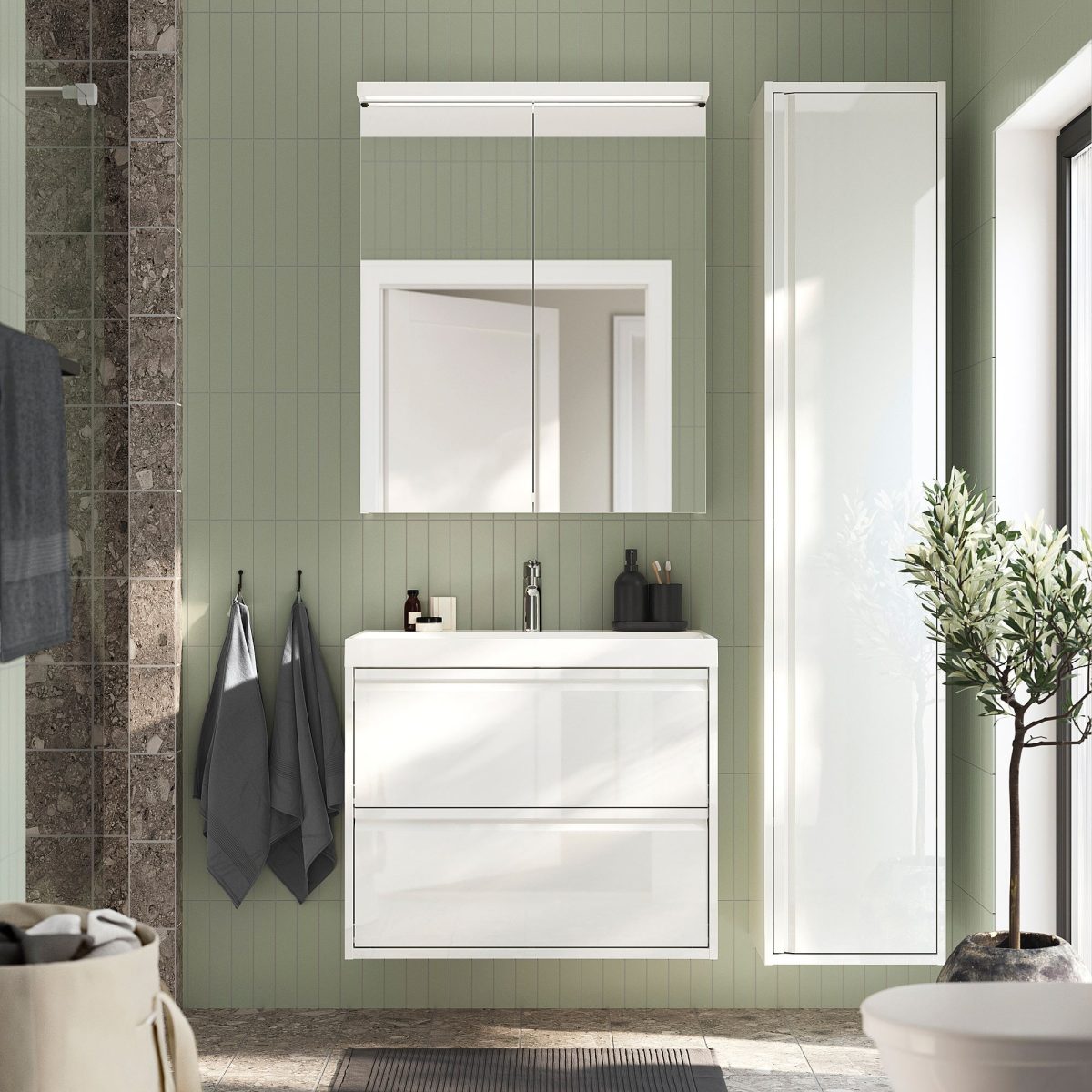 Banyo Duvar Dolabı, 80x15x95 cm, Renksiz, 2 Ayna Kapaklı – 2. görsel