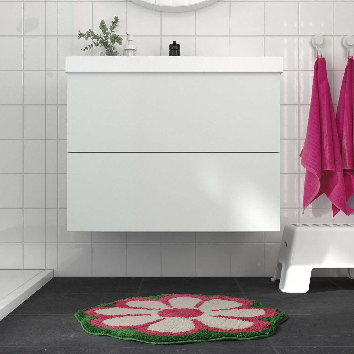 Banyo Paspası, Pembe Çiçek Desenli, 65 cm – 3. görsel