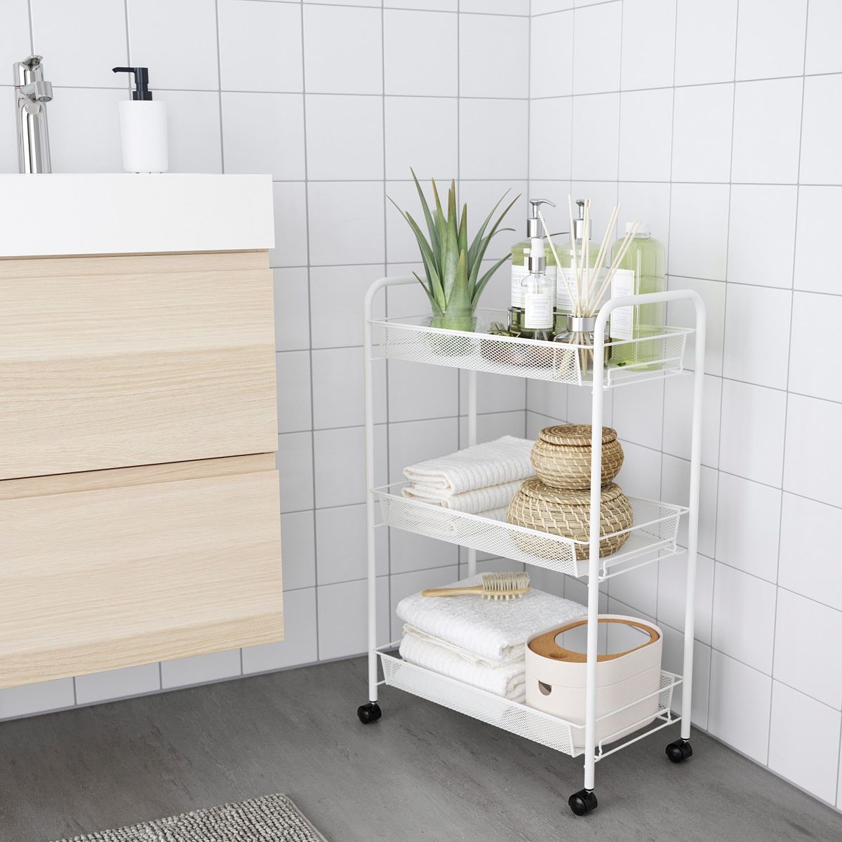 Banyo Servis Arabası, Beyaz, 26x48x77 cm – 2. görsel