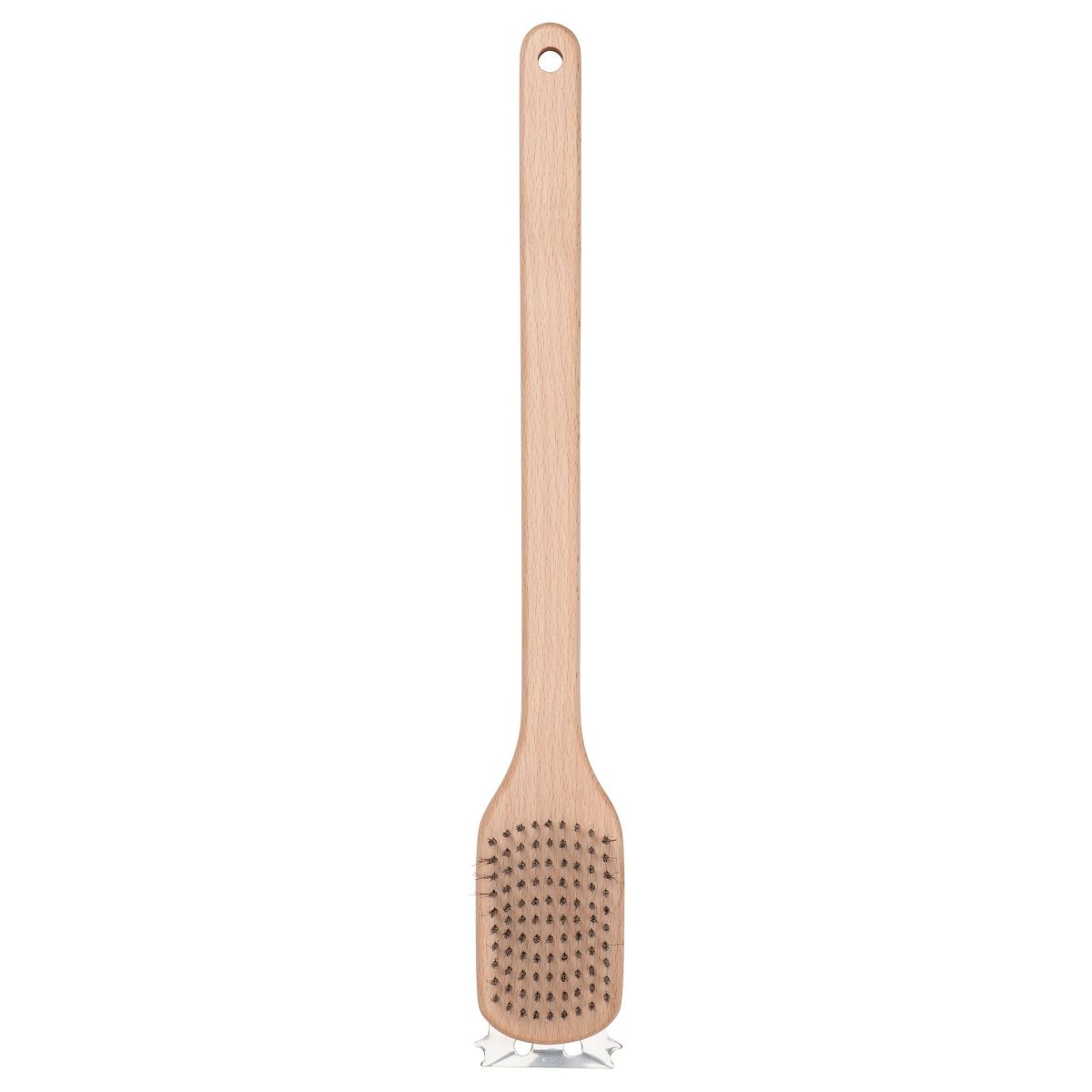 Barbekü-Izgara Temizleme Fırçası, Paslanmaz Çelik-Kayın, 42 cm