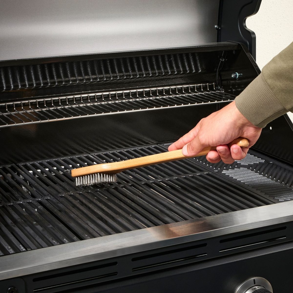 Barbekü-Izgara Temizleme Fırçası, Paslanmaz Çelik-Kayın, 42 cm – 4. görsel