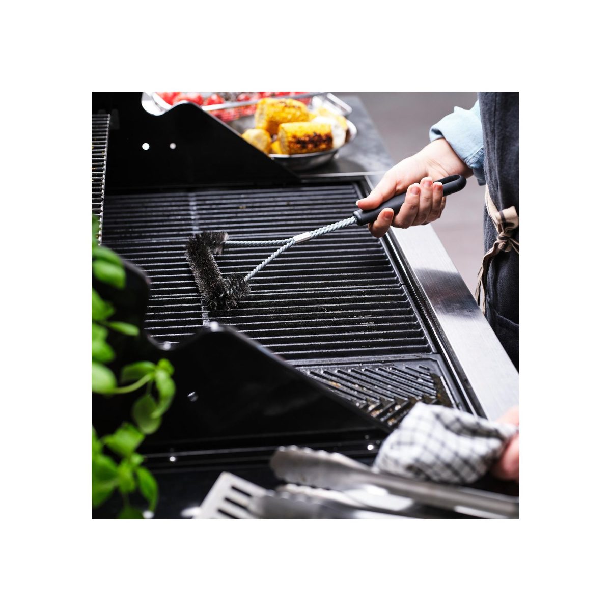 Barbekü-Izgara Temizleme Fırçası, Paslanmaz Çelik-Siyah, 35 cm – 3. görsel