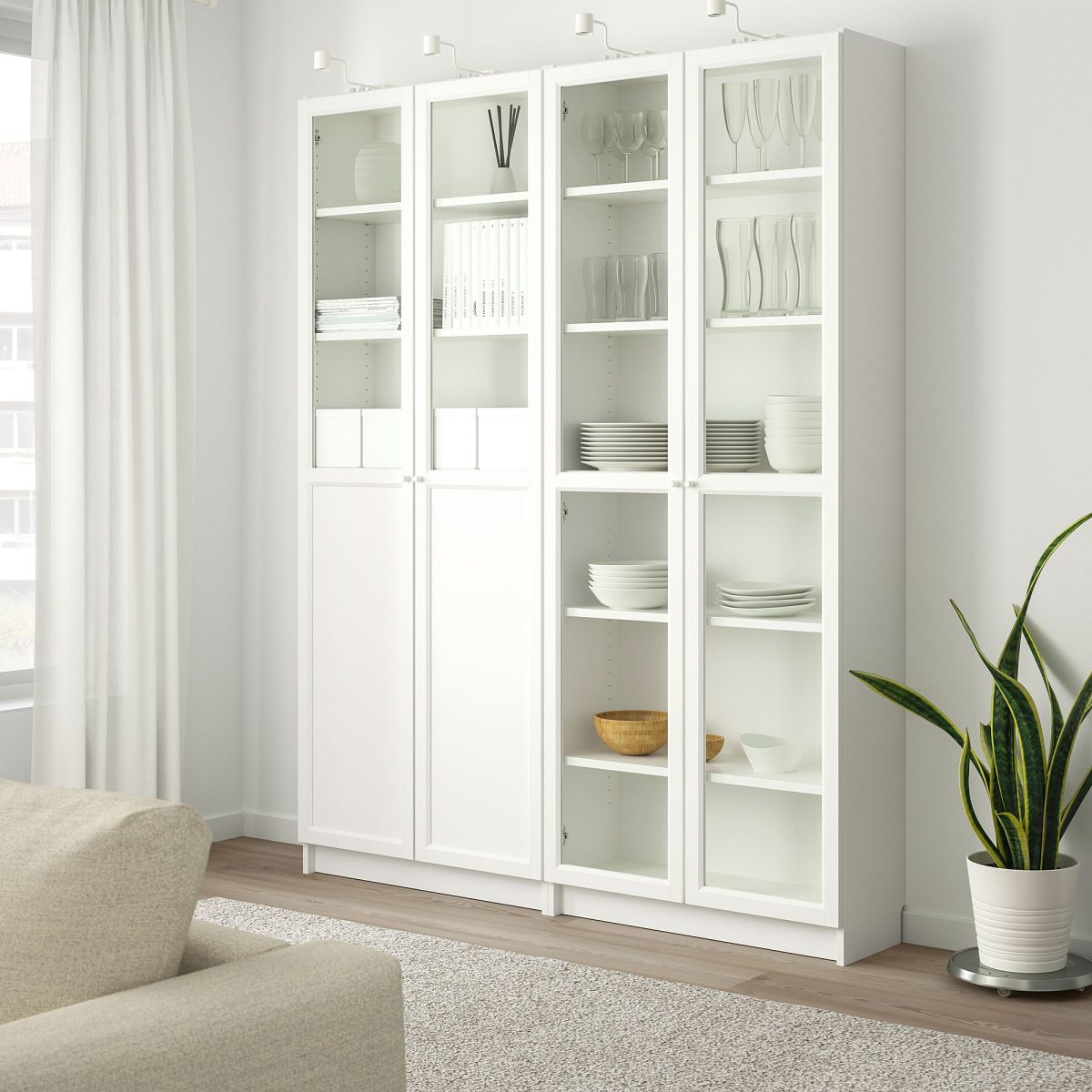 Cam Kapaklı Kitaplık, Beyaz, 160x30x202 cm, 4 Kapaklı – 2. görsel