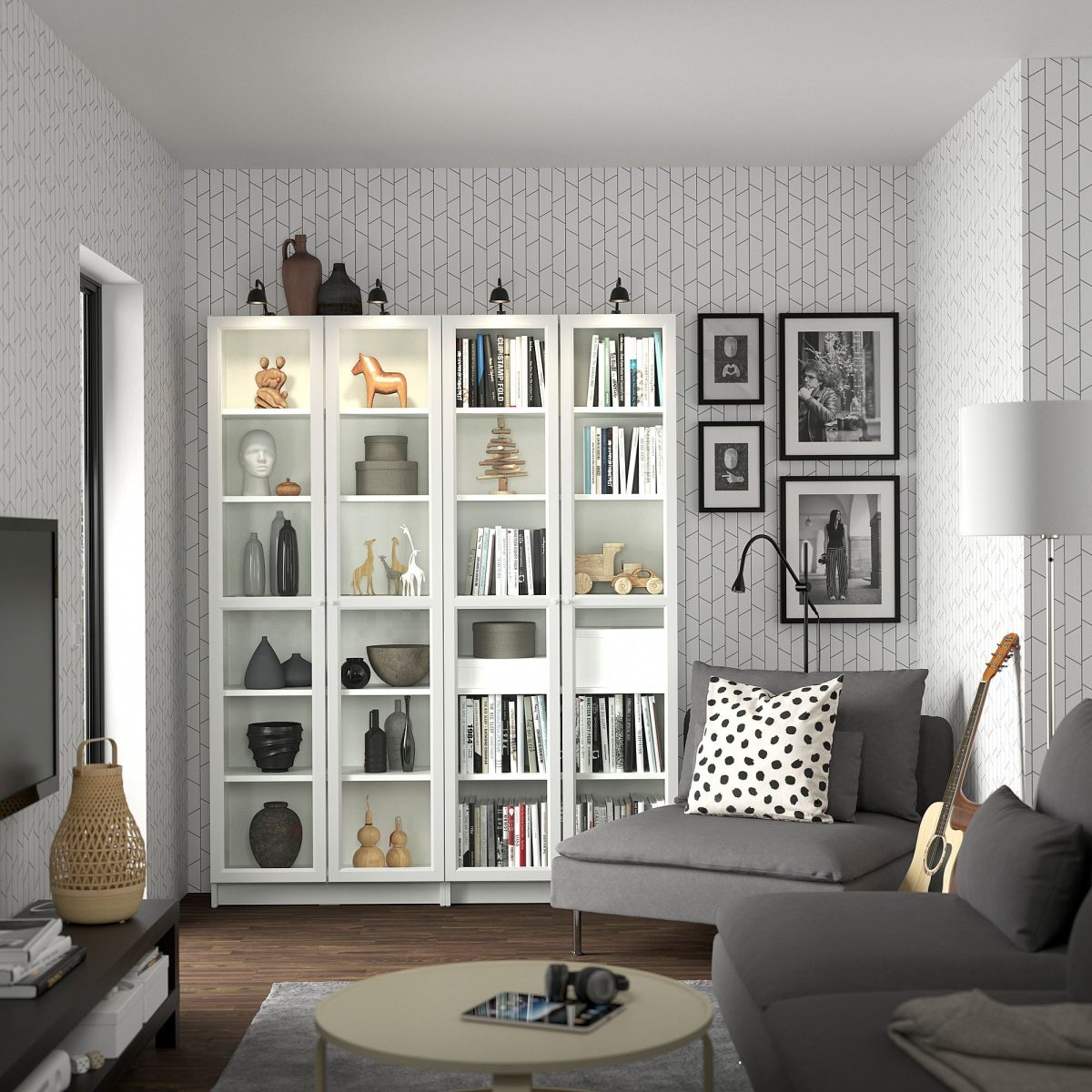 Cam Kapaklı Kitaplık, Beyaz, 160x30x202 cm, 4 Kapaklı – 3. görsel