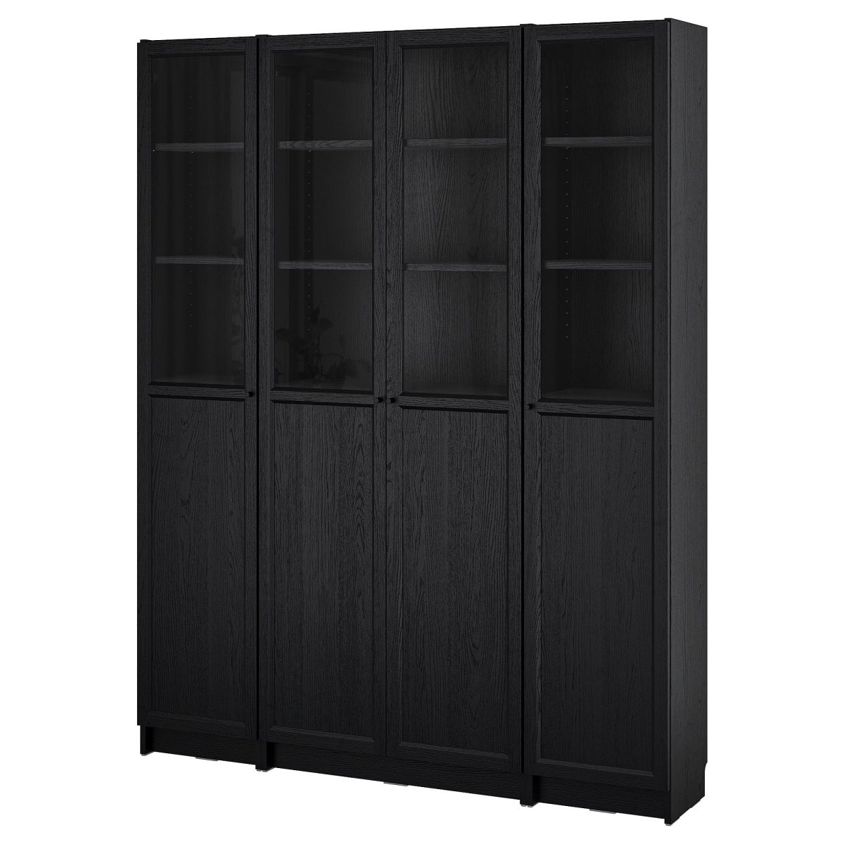 Cam/Panel Kapaklı Kitaplık, Siyah Meşe Görünümlü, 160x202 cm, 4 Kapaklı