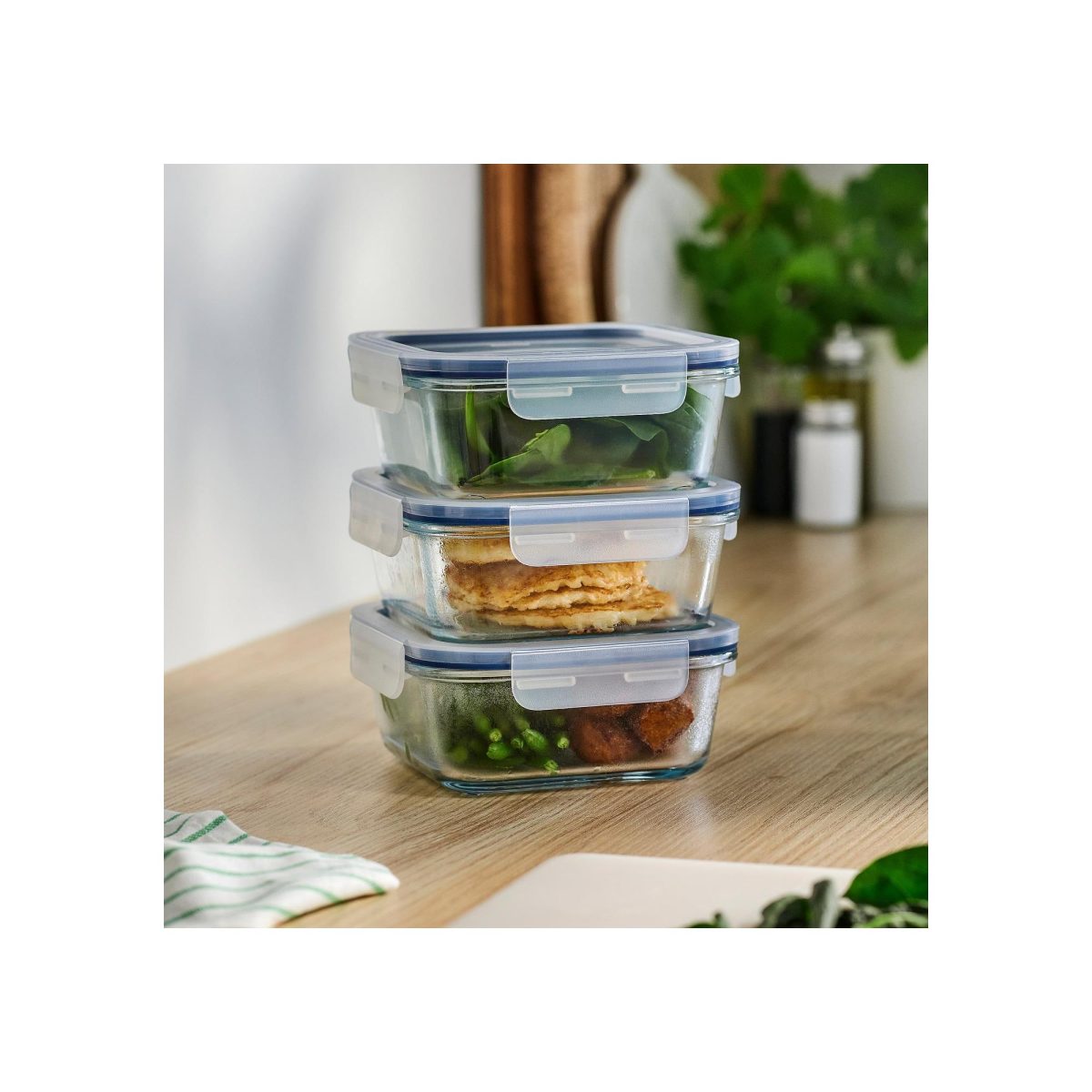 Cam Saklama Kabı Seti, 600 ml, Kare, 3'lü Set – 2. görsel