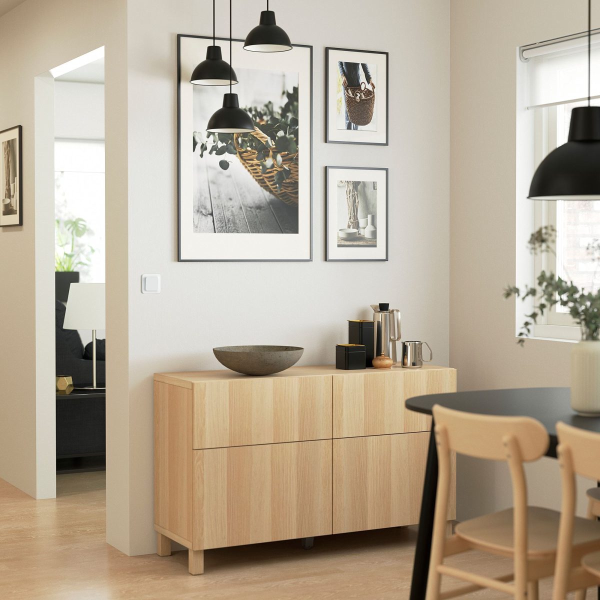 Dolap Kombinasyonu, Ağartılmış Meşe Görünümlü, 120x40x74 cm, Fren Raylı – 3. görsel