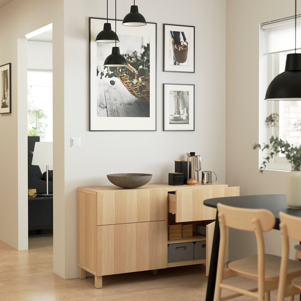 Dolap Kombinasyonu, Ağartılmış Meşe Görünümlü, 120x42x74 cm, Çıt Çıt Raylı – 2. görsel