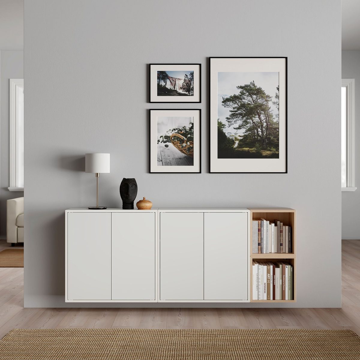 Duvara Monte Konsol, Beyaz-Ağartılmış Meşe Görünümlü, 175x35x70 cm, 4 Kapaklı – 2. görsel