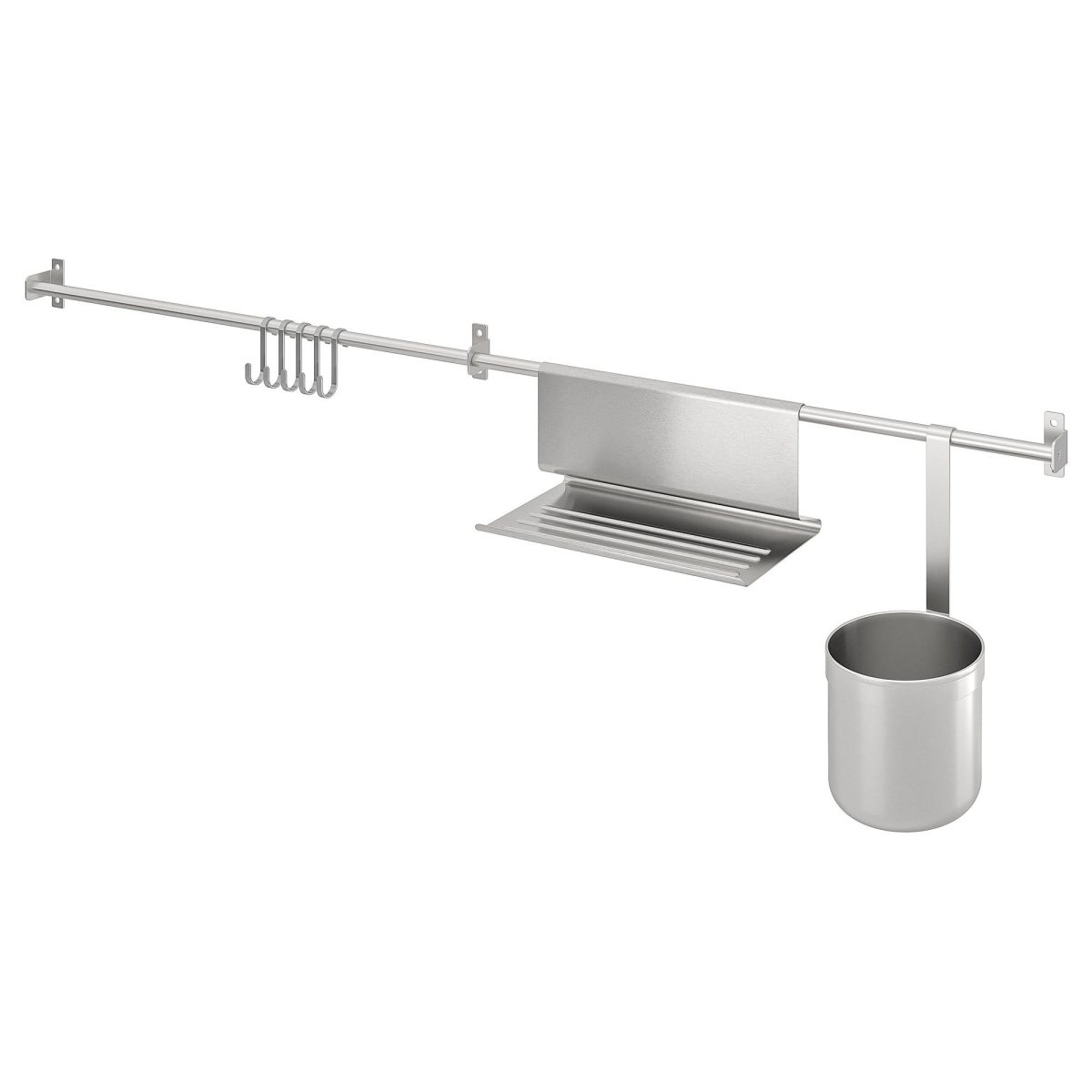 Duvar Rayı, Paslanmaz Çelik, 112 cm, Kancalı, Kutulu ve Tablet Standlı