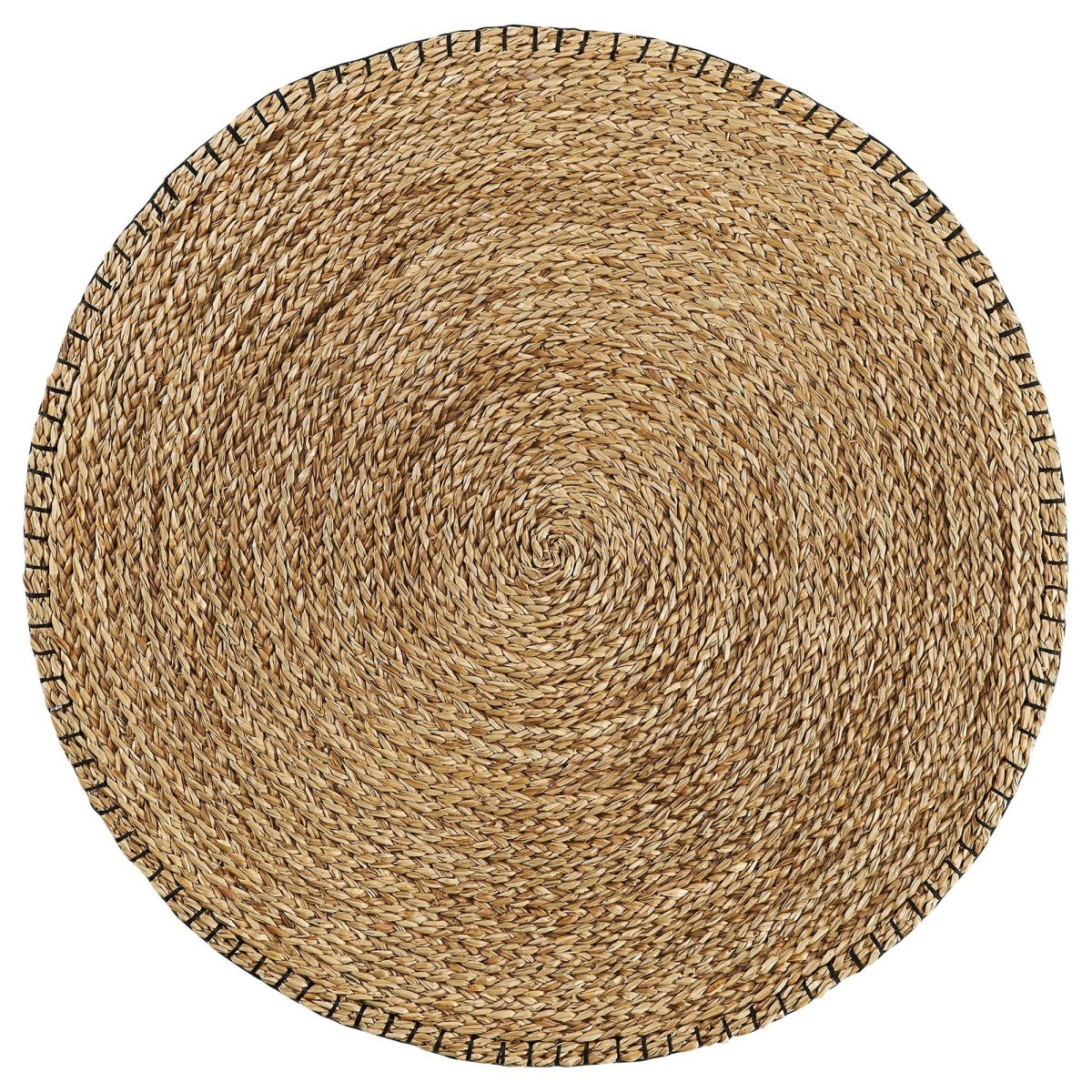 El Dokuması Jüt Halı, Deniz Sazı-Siyah, 74 cm, Yuvarlak, Düz Dokuma
