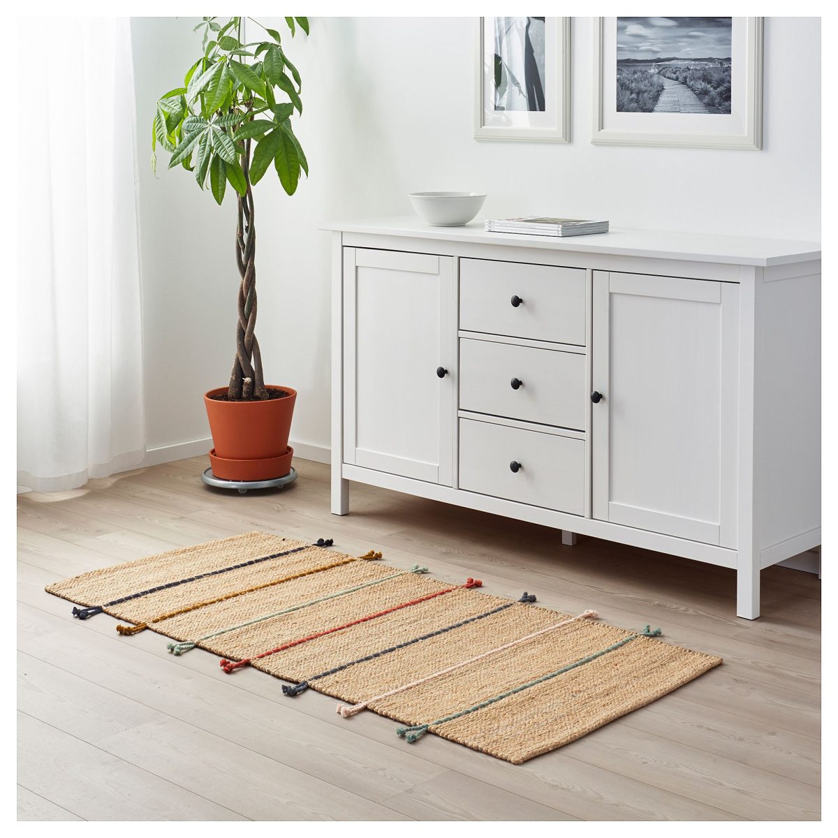 El Dokuması Jüt Halı, Natürel-Çok Renkli, 70x160 cm, Dikdörtgen, Düz Dokuma – 3. görsel