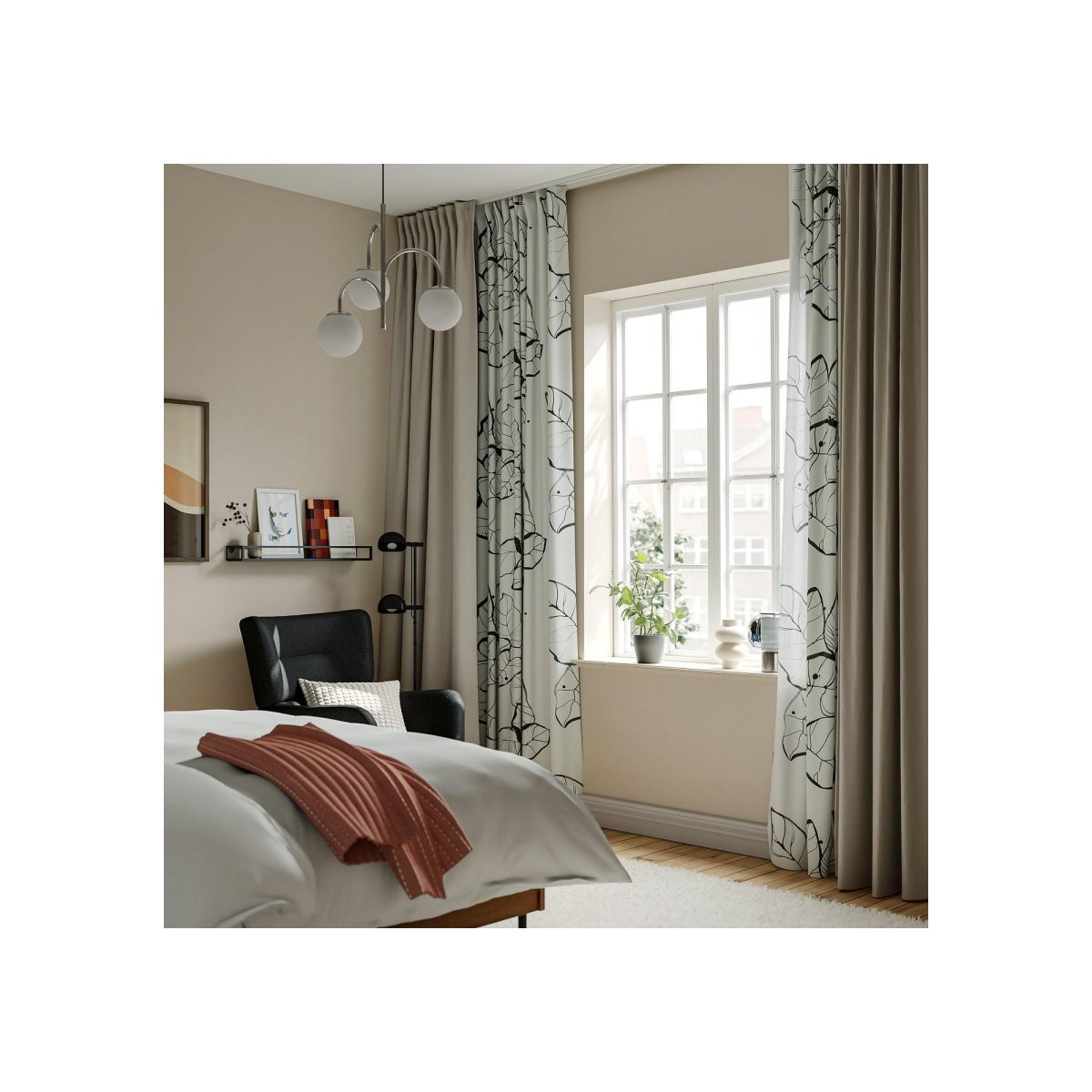 Fon Perde/2 Kanat, Beyaz-Çiçek Desenli, 145x300 cm, Işık Filtreleyici, Polyester – 2. görsel