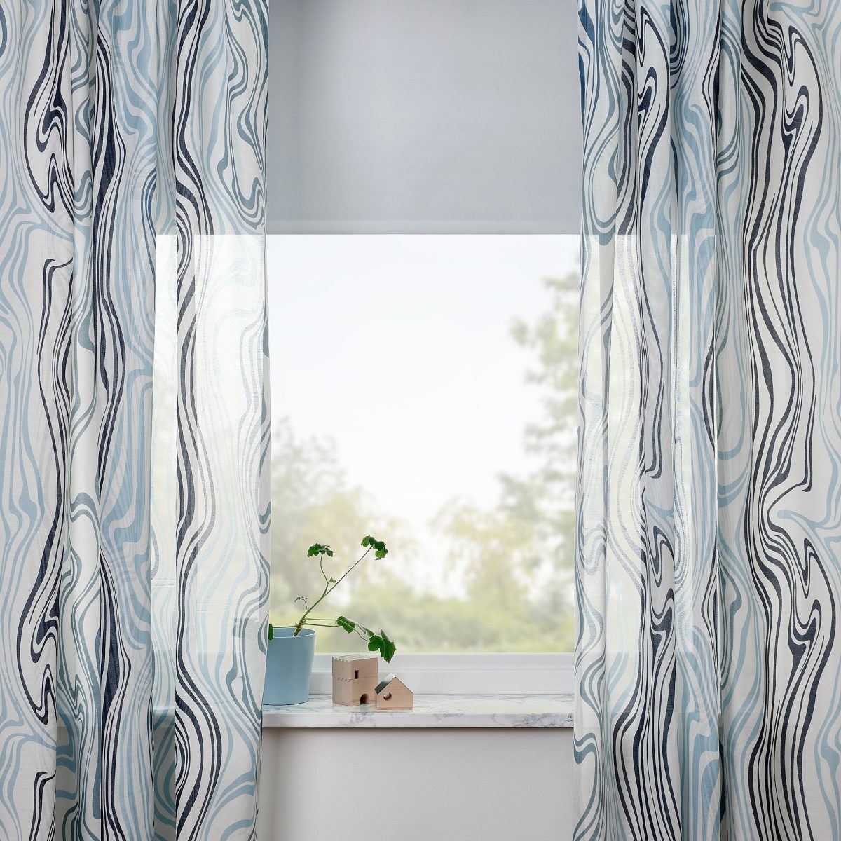 Fon Perde/2 Kanat, Beyaz-Mavi, 145x300 cm, Işık Filtreleyici, Polyester – 3. görsel