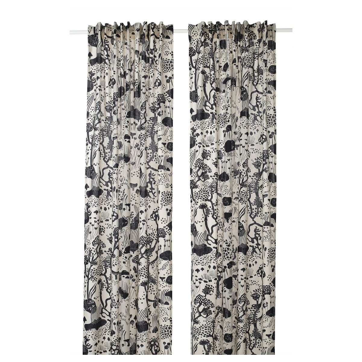 Perde/2 Kanat, Beyaz-Siyah, 145x300 cm, Işık Filtreleyici, Keten-Pamuk