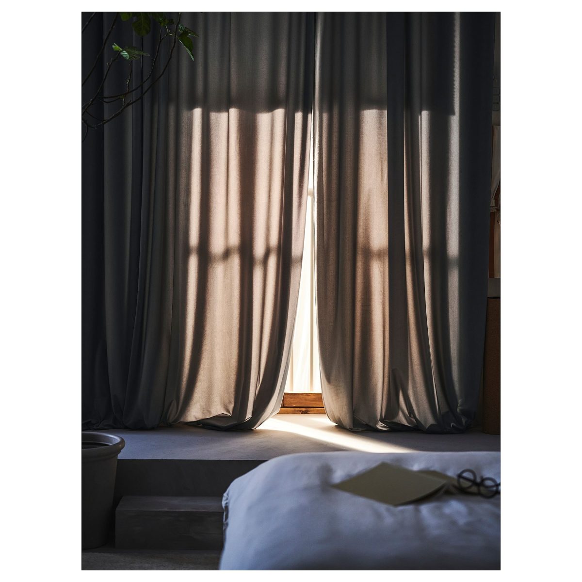 Fon Perde/2 Kanat, Gri, 135x300 cm, Işık Filtreleyici, Polyester – 3. görsel