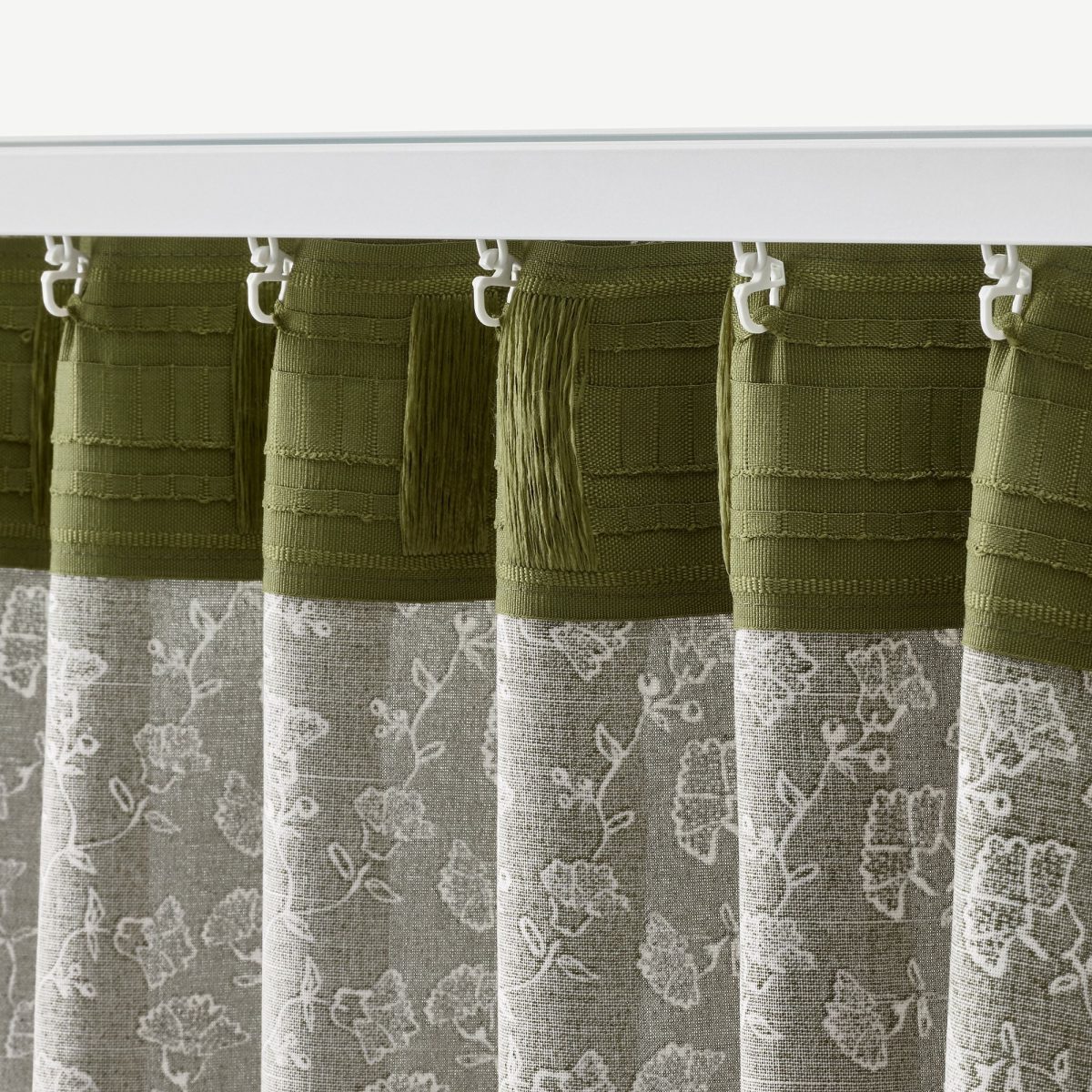 Perde/2 Kanat, Yeşil-Beyaz, 145x300 cm, 2 adet, Işık Filtreleyici, Pamuk-Viskon – 4. görsel