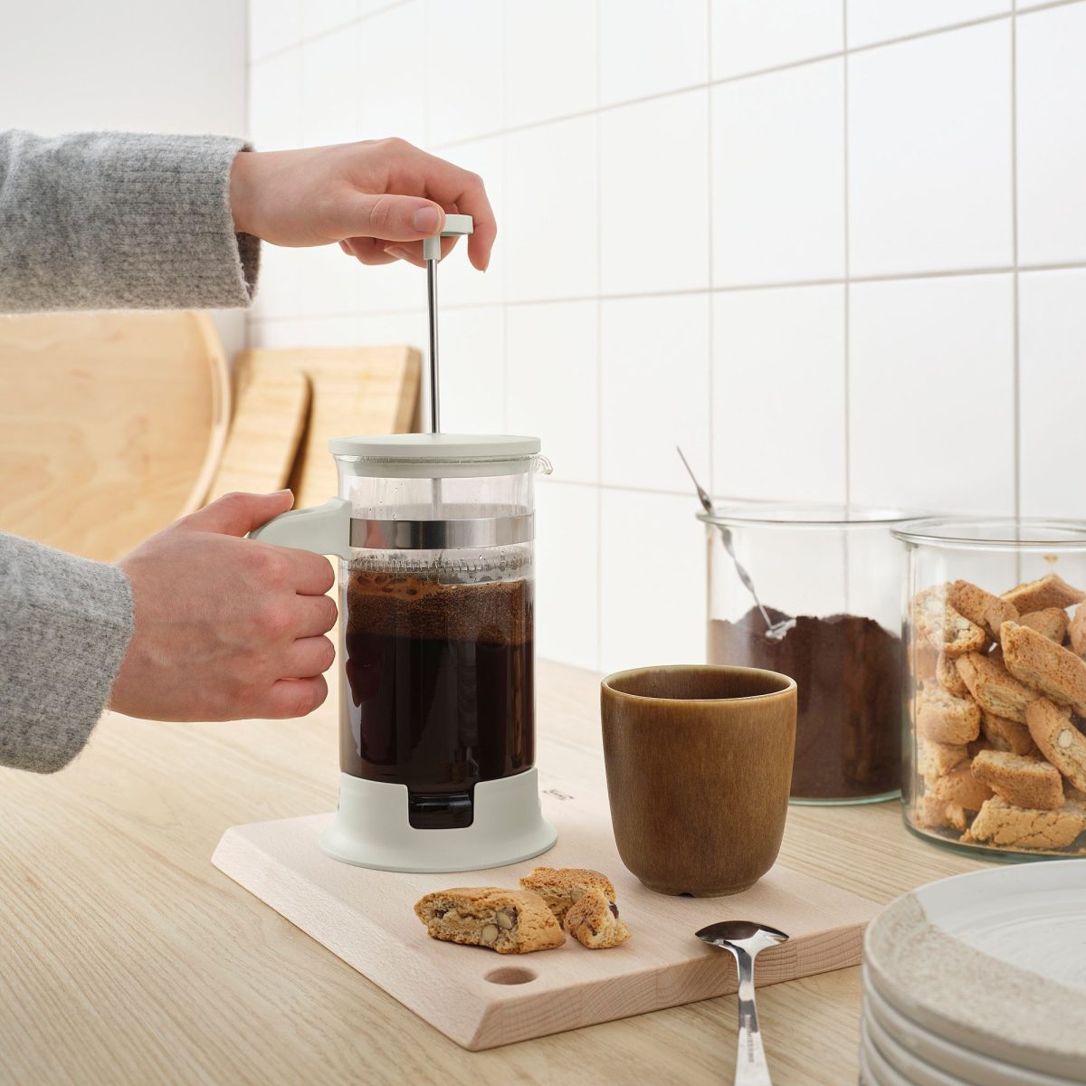 French Press, Paslanmaz Çelik-Kırık Beyaz, 1 lt – 4. görsel