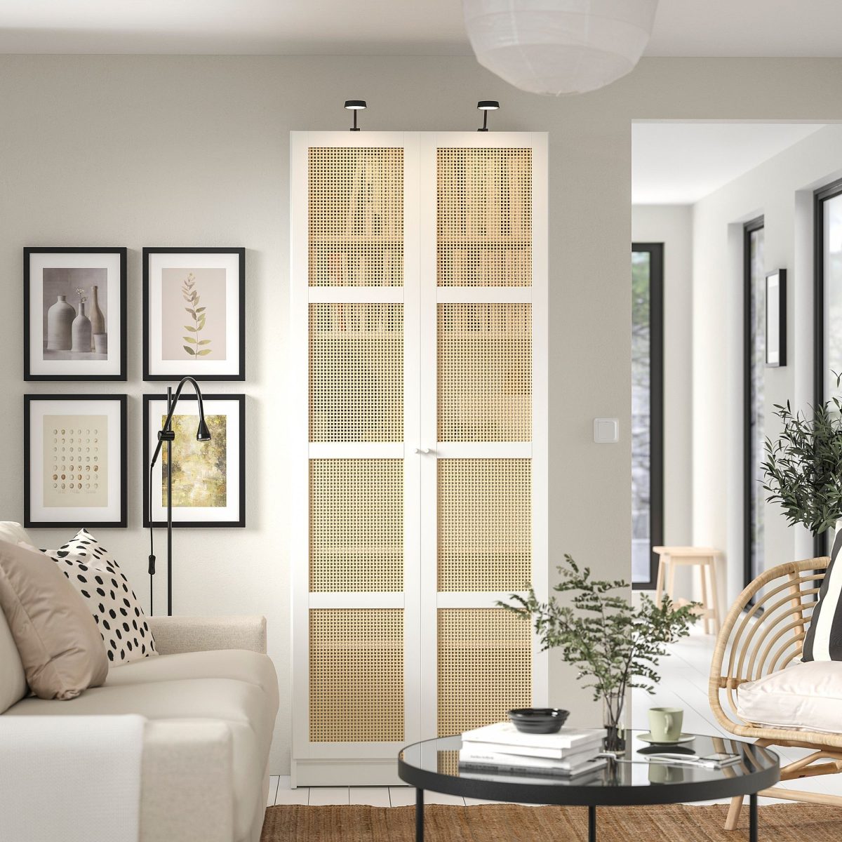 Kapaklı Kitaplık, Beyaz-Bambu, 80x30x202 cm – 3. görsel
