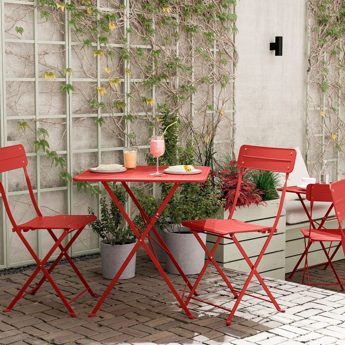 Katlanabilir Masa ve Katlanabilir Sandalye Seti, Parlak Kırmızı, 65x65 cm, 2 Sandalyeli – 3. görsel