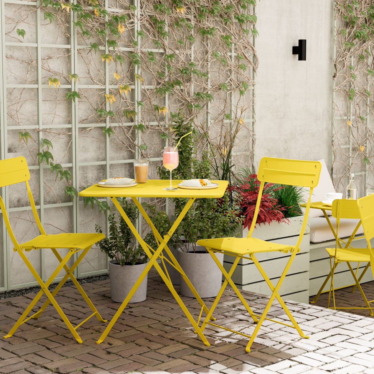 Katlanabilir Masa ve Katlanabilir Sandalye Seti, Parlak Sarı, 65x65 cm, 2 Sandalyeli – 2. görsel