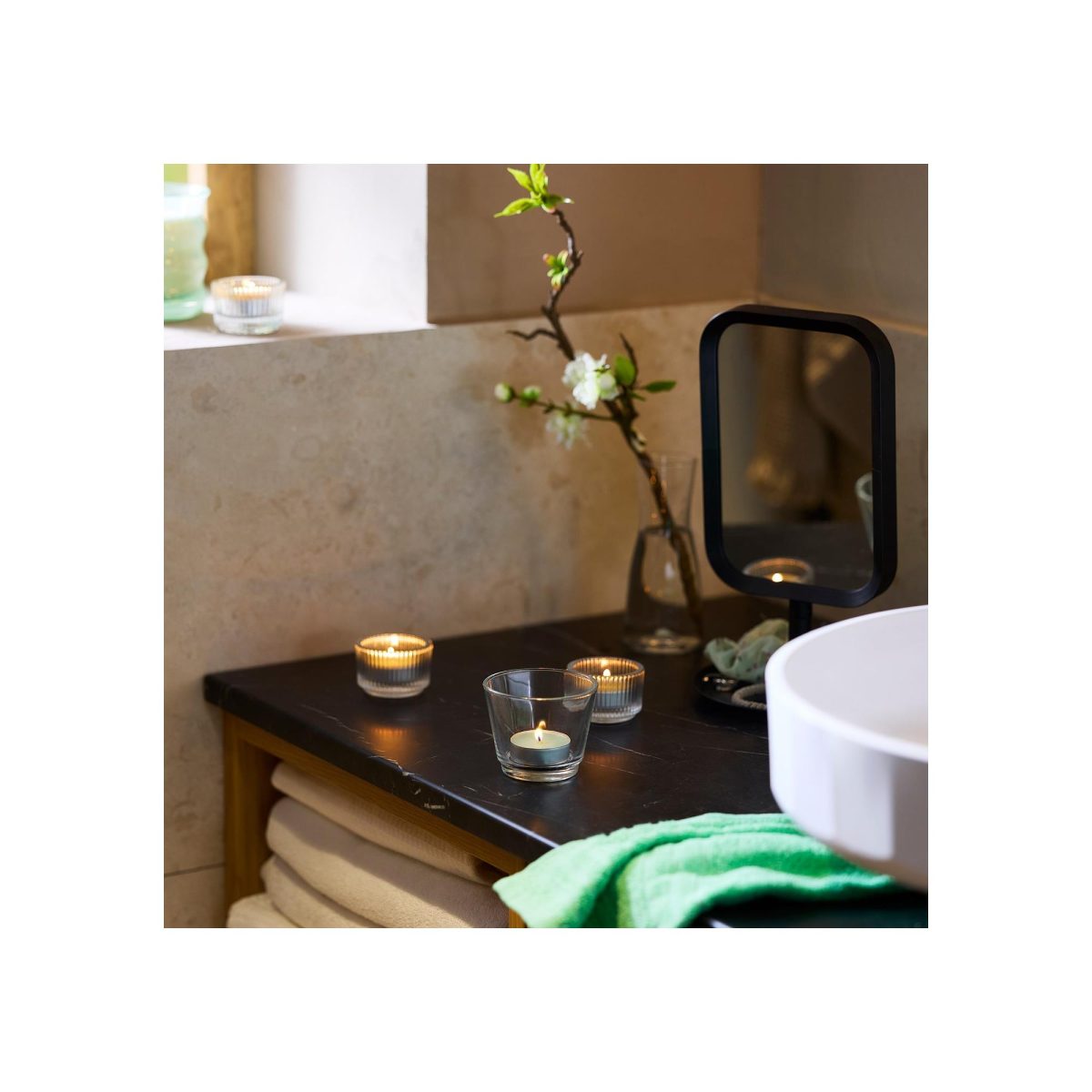 Kokulu Tealight Mum, Açık Yeşil, 3.5 saat, Elma – 2. görsel