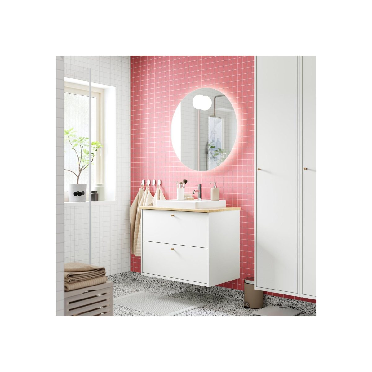 Lavabo Dolabı Kombinasyonu, Beyaz-Bambu, 82x49x71 cm – 2. görsel