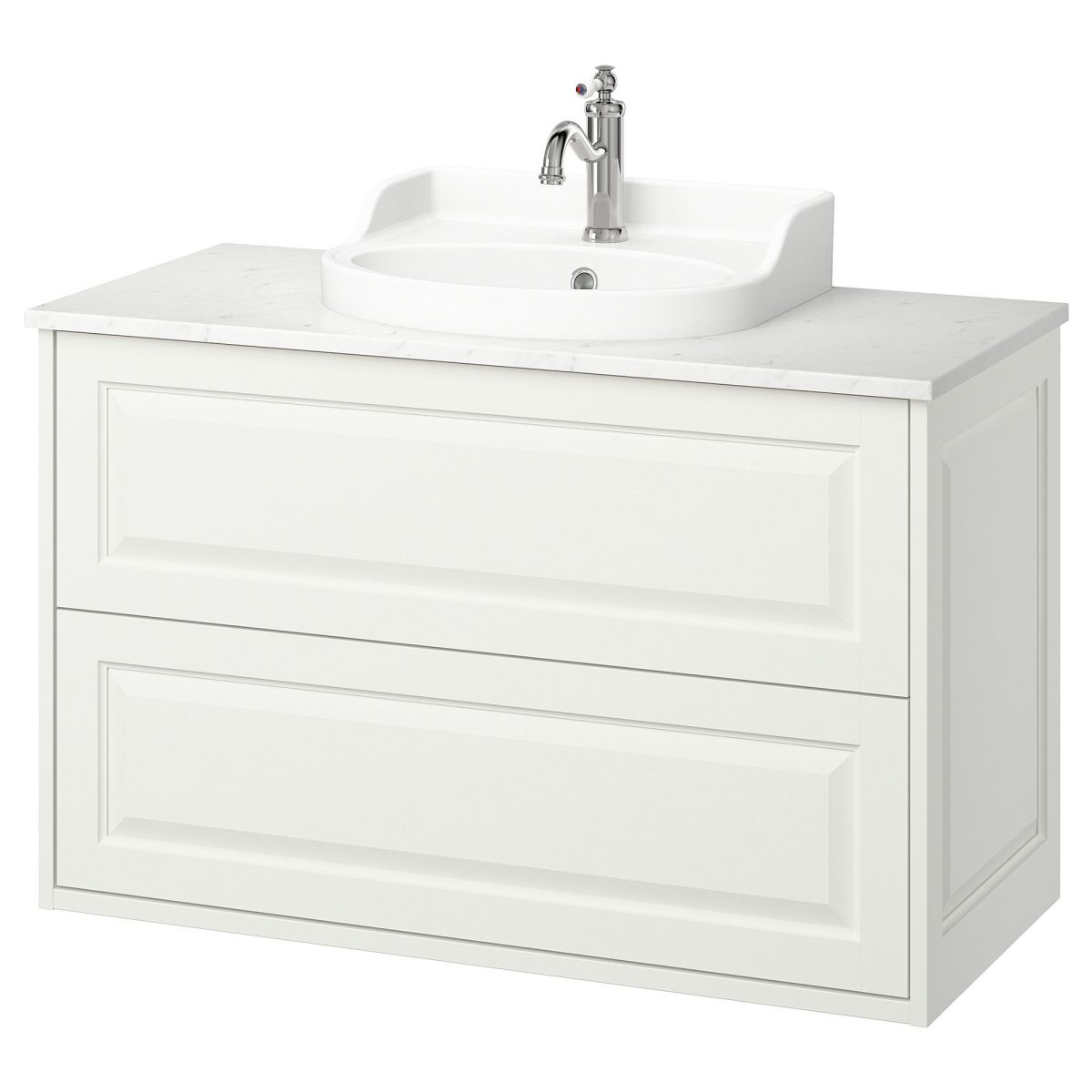 Lavabo Dolabı Kombinasyonu, Beyaz-Beyaz Mermer Görünüm, 102x49x76 cm, Bataryalı
