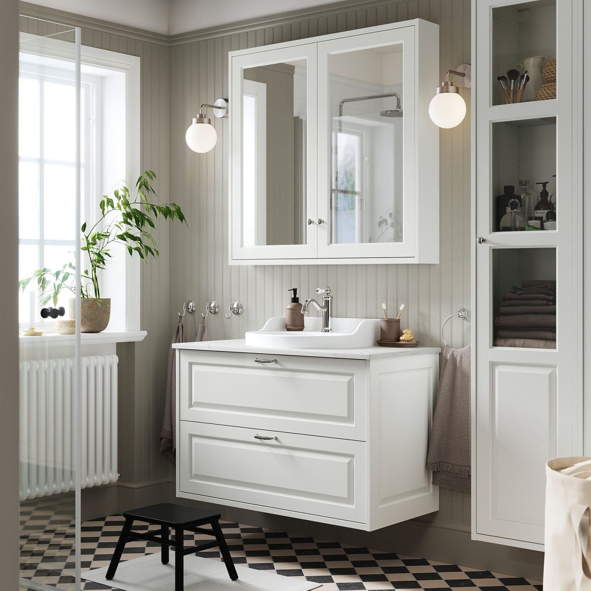 Lavabo Dolabı Kombinasyonu, Beyaz-Beyaz Mermer Görünüm, 102x49x76 cm, Bataryalı – 2. görsel