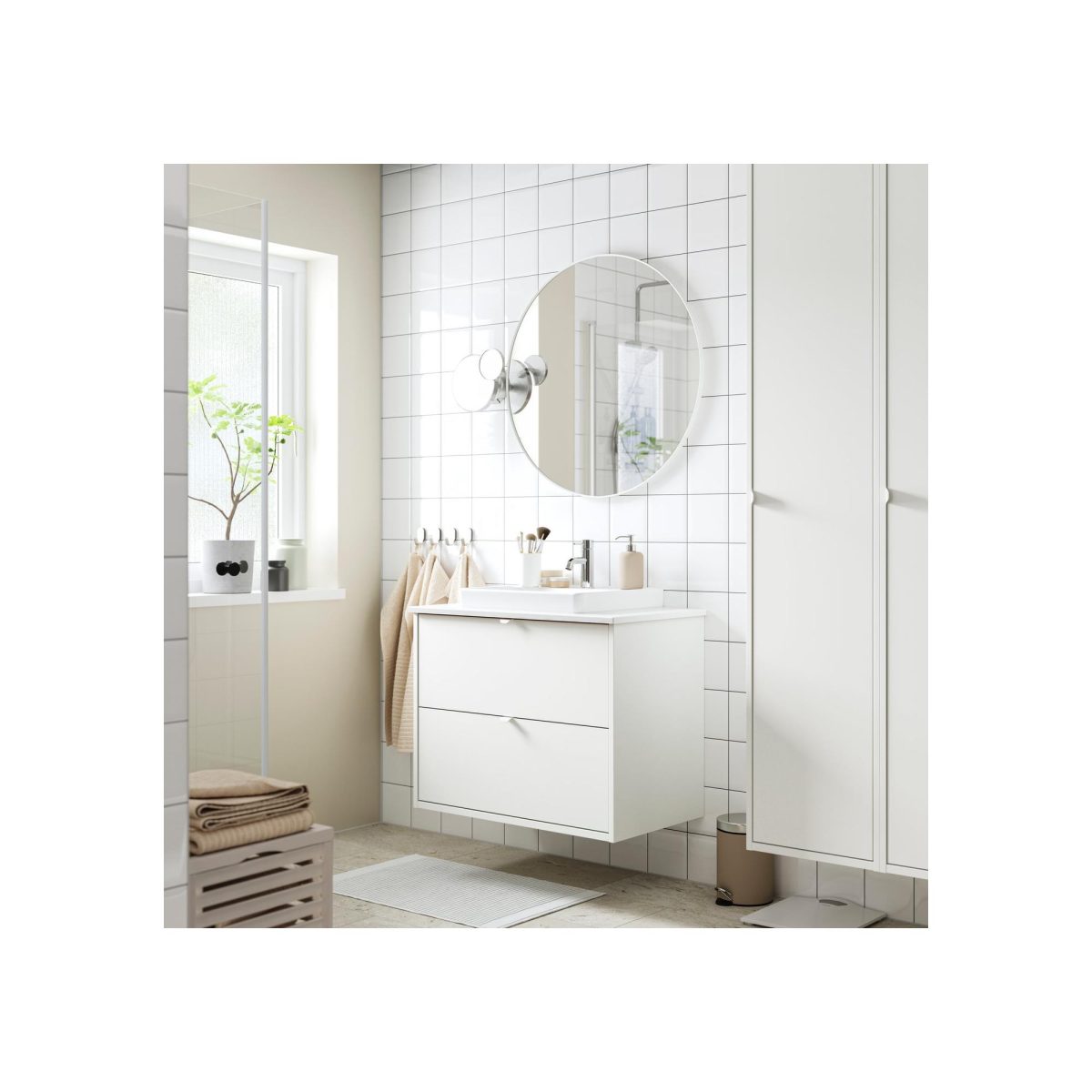Lavabo Dolabı Kombinasyonu, Beyaz-Beyaz Mermer Görünüm, 82x49x71 cm – 2. görsel