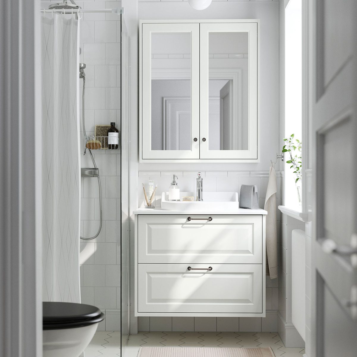 Lavabo Dolabı Kombinasyonu, Beyaz-Beyaz Mermer Görünüm, 82x49x76 cm, Bataryalı – 2. görsel