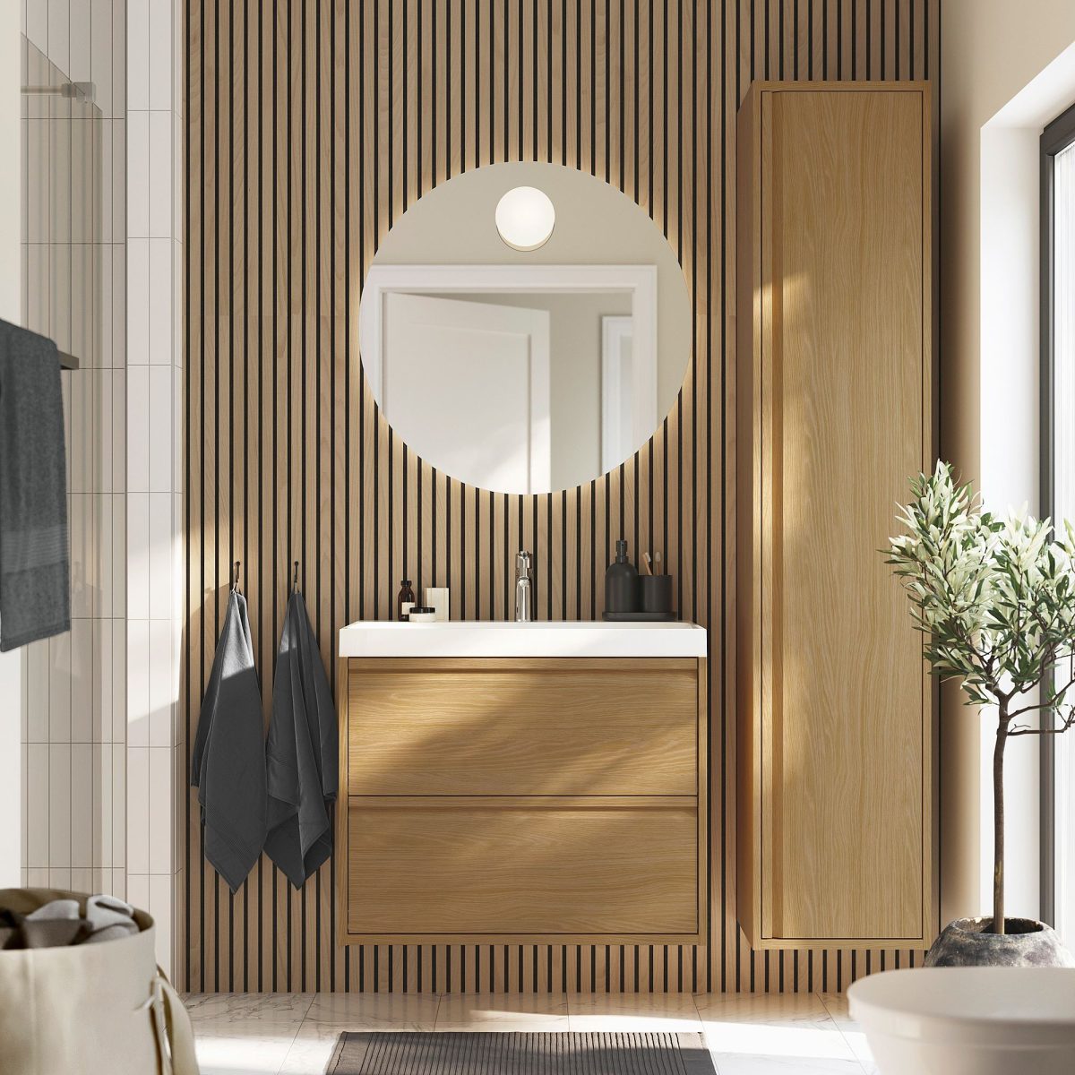 Lavabo Dolabı Kombinasyonu, Meşe Görünümlü, 80x48x69 cm, Bataryalı – 2. görsel