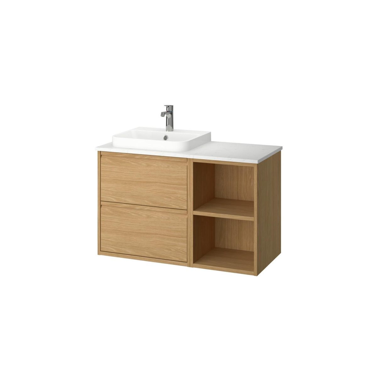 Lavabo Dolabı Kombinasyonu, Meşe Görünümlü-Beyaz Mermer Görünüm, 102x49x71 cm, Bataryalı