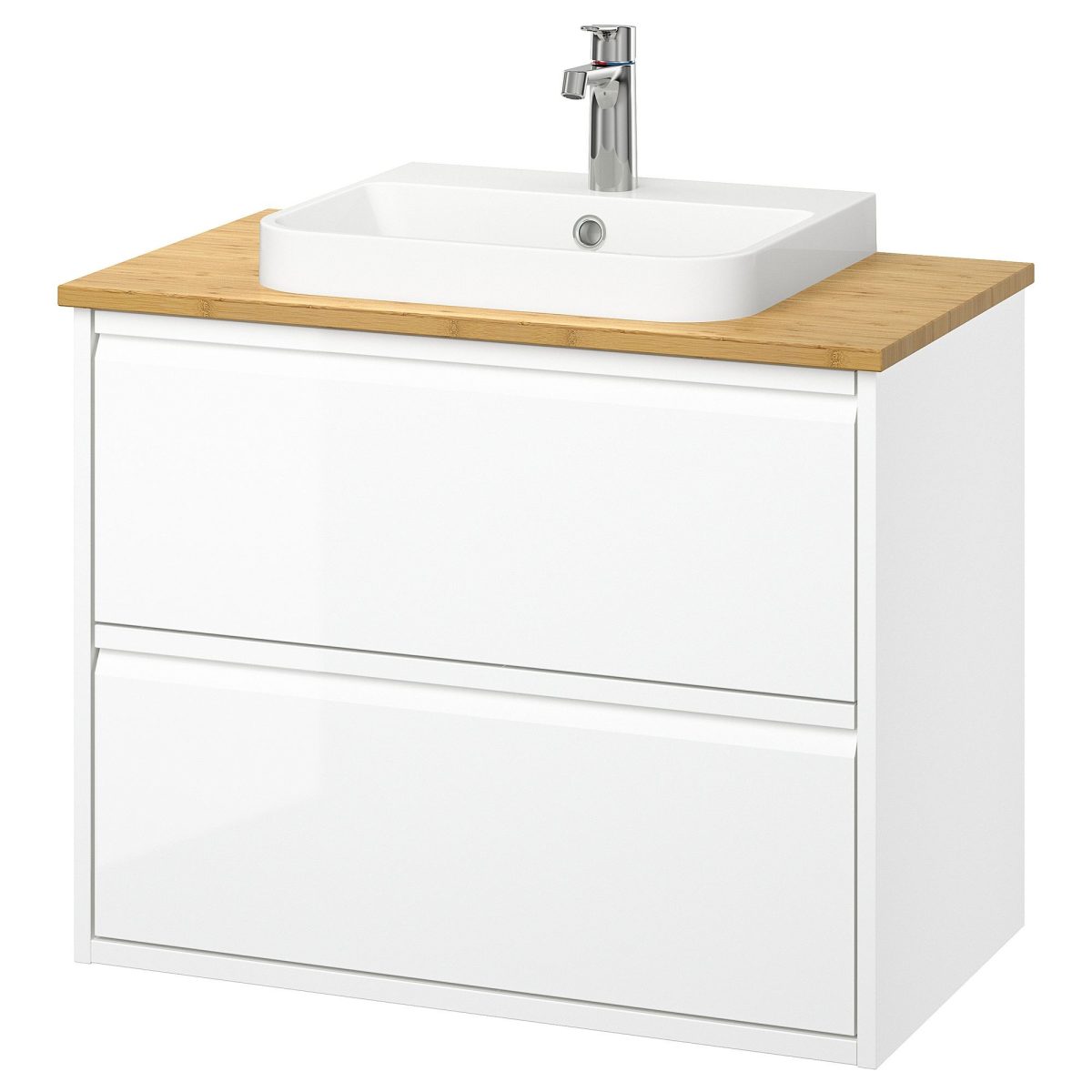 Lavabo Dolabı Kombinasyonu, Parlak Cila Beyaz-Bambu, 82x49x71 cm, Bataryalı