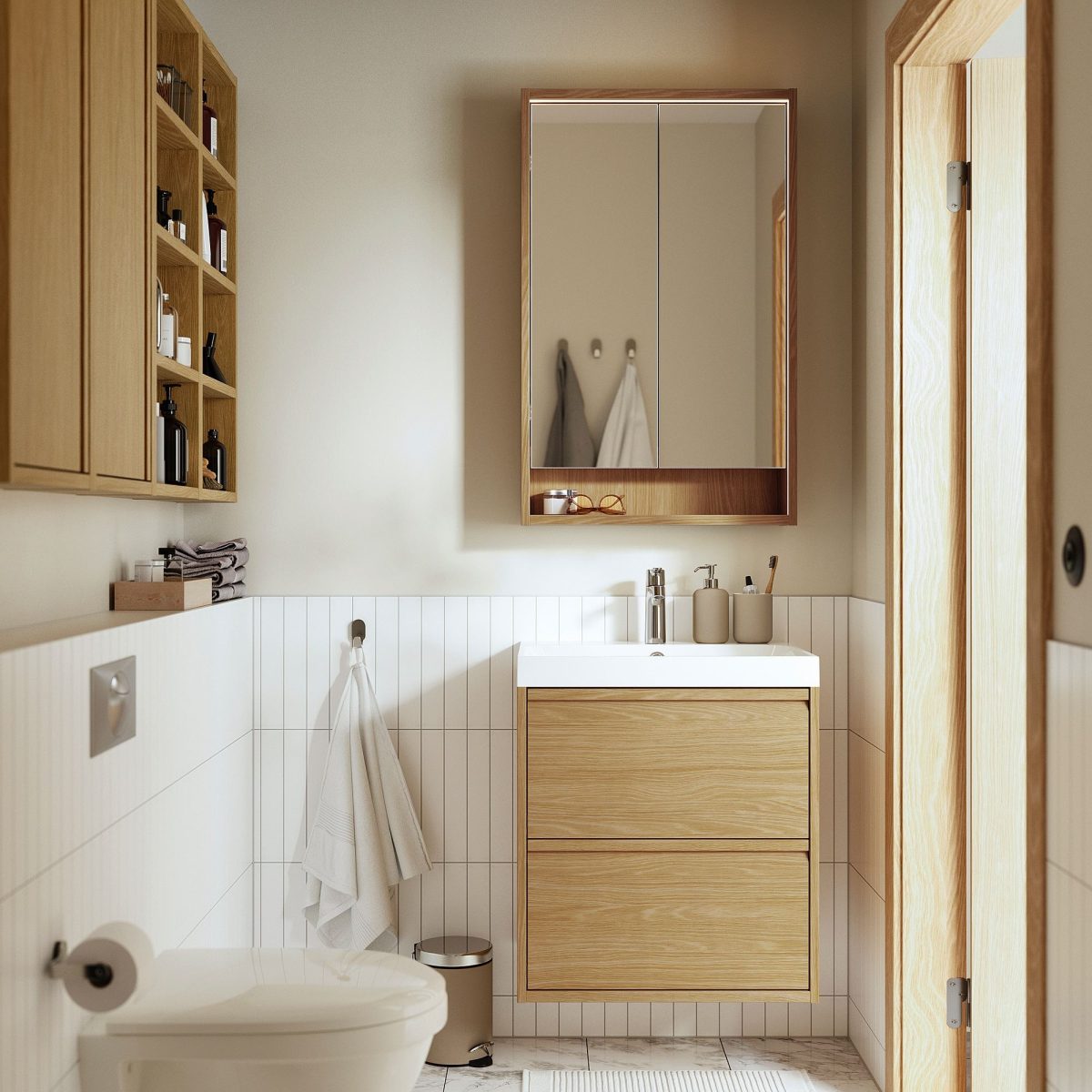 Lavabo Dolabı, Meşe Görünümlü, 60x48x63 cm, 2 Çekmeceli – 2. görsel
