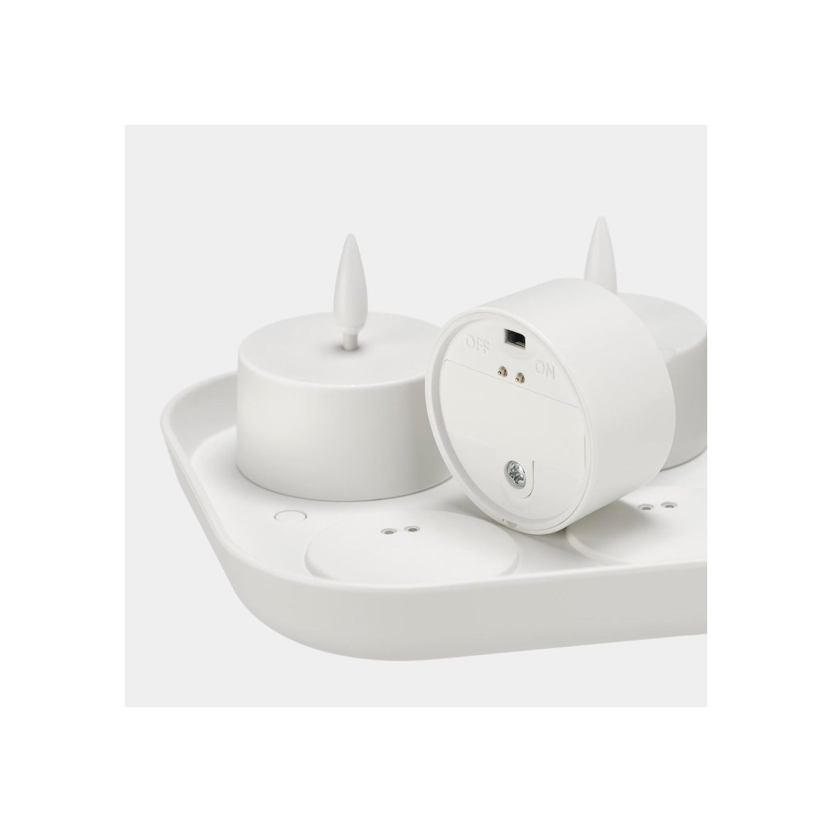 LED'li Tealight Mum, Beyaz, Şarj Tepsili – 4. görsel