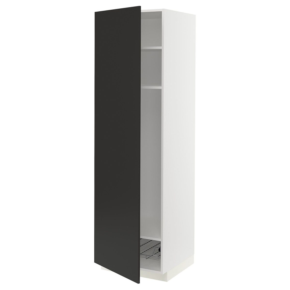Mutfak Boy Dolabı, Mat Antrasit, 60x60x200 cm, 1 Kapaklı, 1 Tel Sepetli ve 2 Raflı