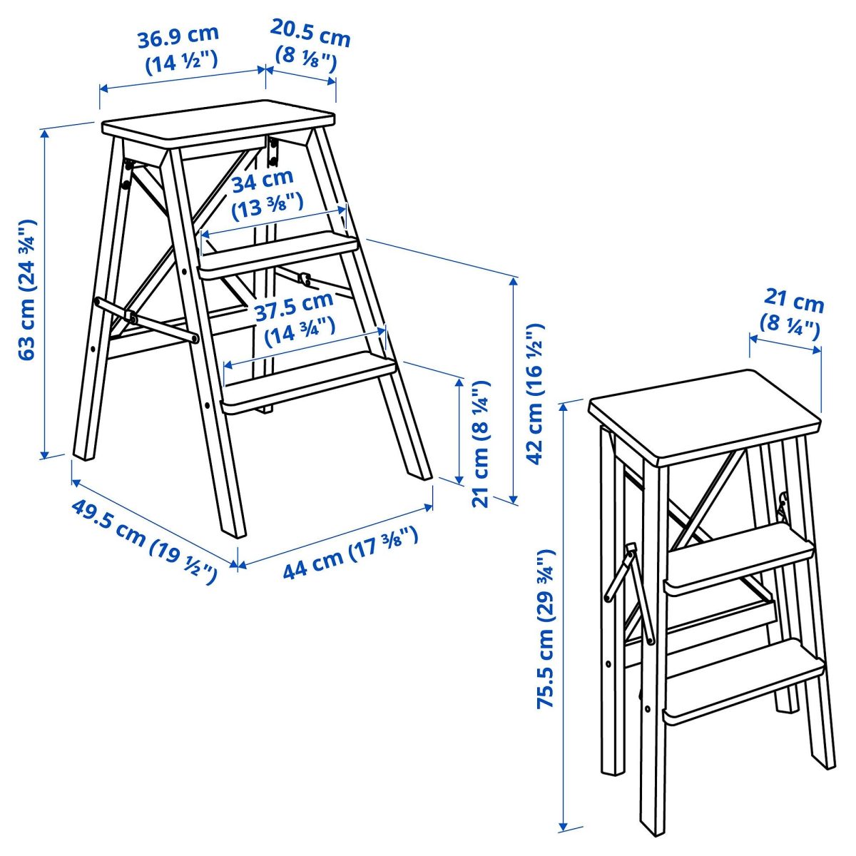 Portatif Merdiven, Kayın, 63 cm – 4. görsel