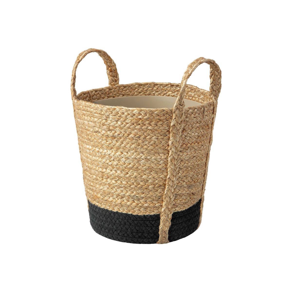 Rattan Saksı, Bej-Siyah, 24 cm, İç Mekan